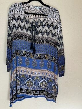 Boho tribal pattern gauze tunic top
